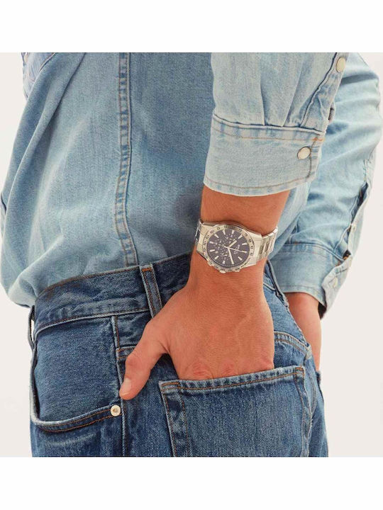 Men's Battery Chronograph Watch with Silver Stainless Steel Bracelet