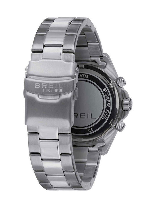 Men's Battery-Powered Chronograph Watch with Silver Stainless Steel Bracelet