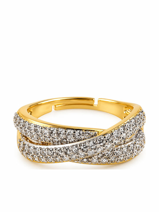 Kingleap Women's Ring with Stones Made of Gold-Plated Steel