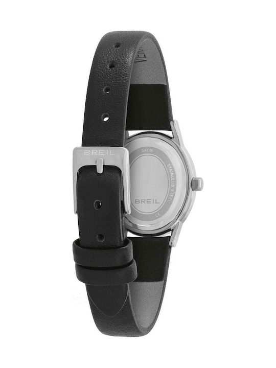 Women's Battery-Powered Watch with Black Leather Strap