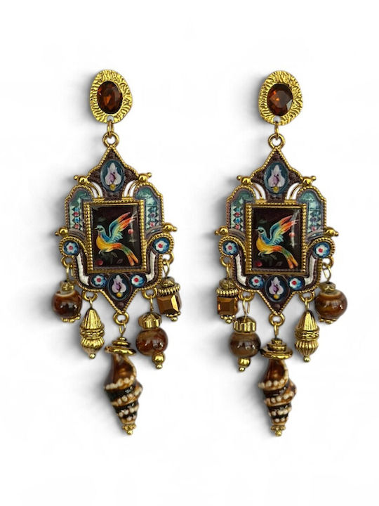 Women's Gold Dangle Earrings Vintage Enamel Bird Pattern Hanging Beads Prime Steel Gold Multicolor Women One Size Ssn310 Women's Gold Dangle Earrings Vintage Enamel Bird Pattern Hanging Beads Prime Steel Gold Multicolor Women One Size Ssn310