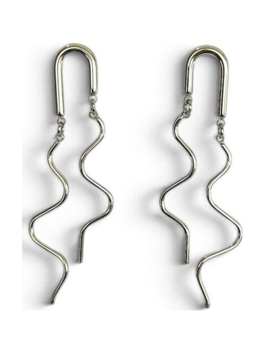 Women's Long Dangle Earrings with Silver Wavy Elements Prime Steel Silver Women One Size Ssn306 Women's Long Dangle Earrings with Silver Wavy Elements Prime Steel Silver Women One Size Ssn306
