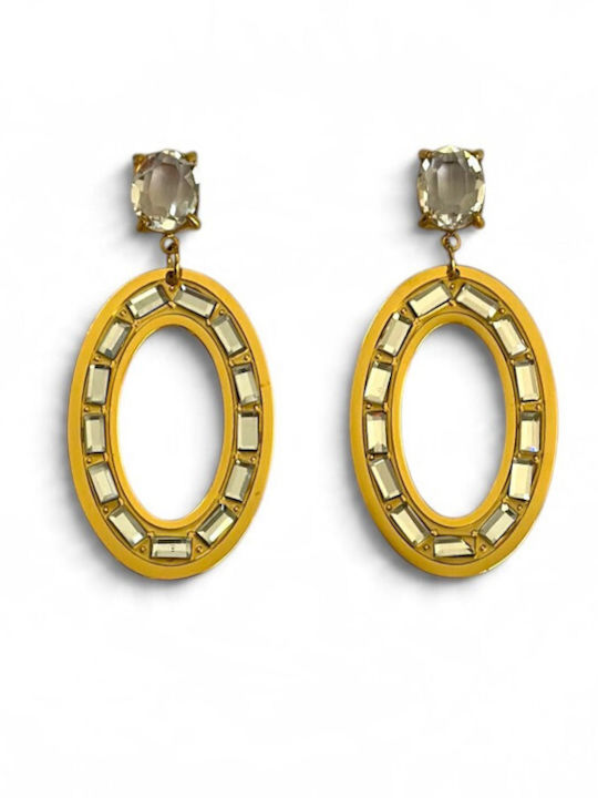 Women's Gold Oval Dangle Earrings with White Stones Prime Steel Gold Women One Size Ssn301 Women's Gold Oval Dangle Earrings with White Stones Prime Steel Gold Women One Size Ssn301