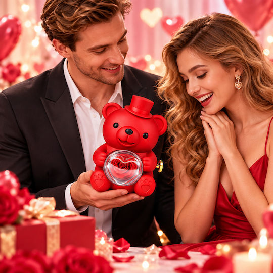 Teddy Bear Rose Necklace Hearts – Red Gift Set
