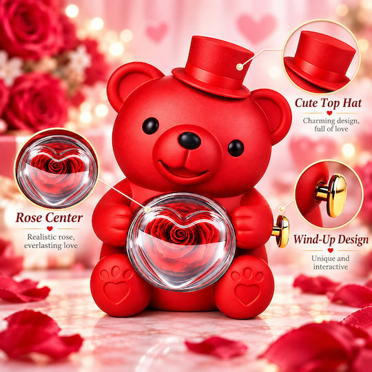Teddy Bear Rose Necklace Hearts – Red Gift Set