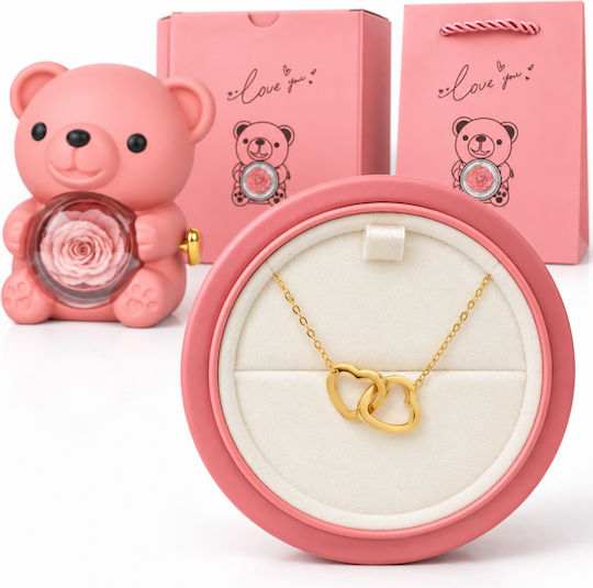 Teddy Bear Rose Necklace Hearts – Red Gift Set