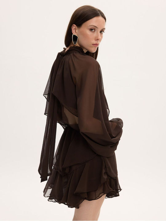 Melanie Mini Dress with Brown Ruffles