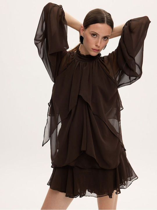 Melanie Mini Dress with Brown Ruffles