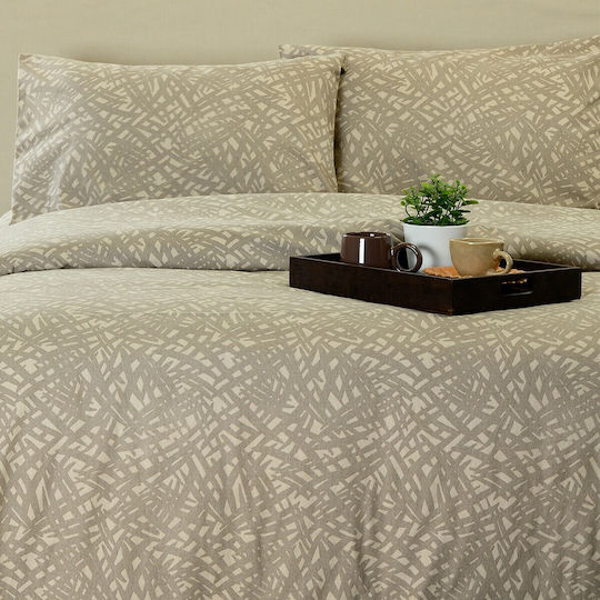 Melinen Neva Bettbezug-Set aus Baumwolle 165 x 245 cm Einzelbett mit Kissenbezug Greige