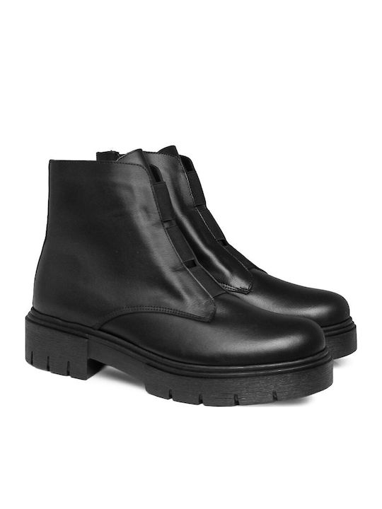 Black Leather Women's Ankle Boots X25-14-4097 001