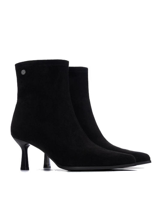 Vegan Suede Γυναικεία Μποτάκια με Μεσαίο Τακούνι Μαύρο