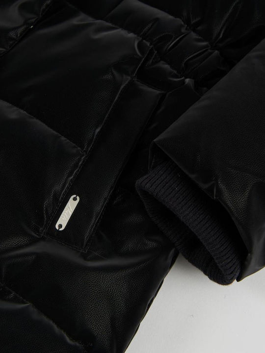 Kids' Short Hooded Parka Black