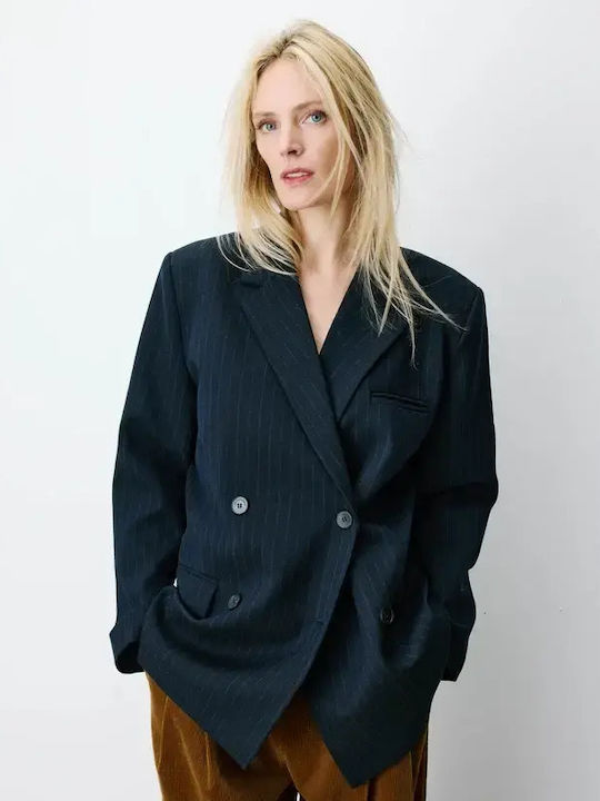 Grace & Mila Langer Doppelreihiger Damenblazer Dark Blue