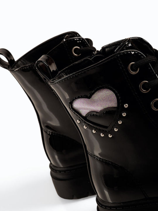 Kids Patent Leather Military Boots with Black Laces