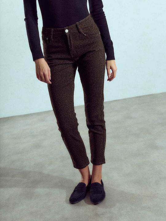 Celestino Damenjeans Skinny Leopardenmuster Slim Fit Braun