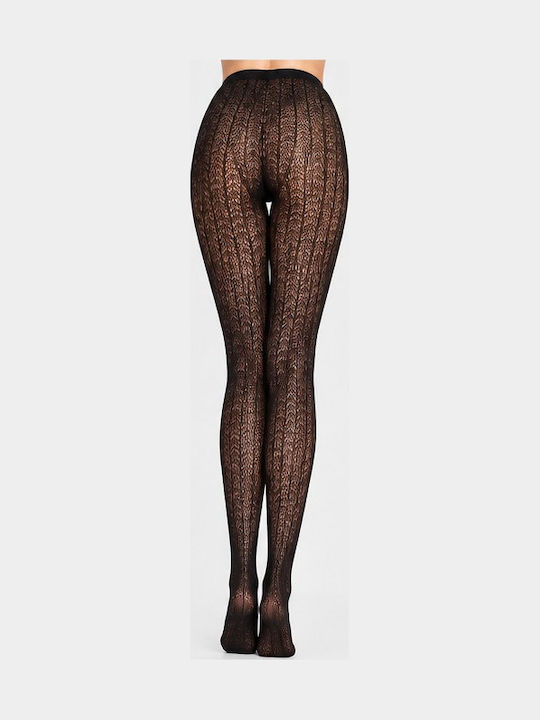 Women's Black Pantyhose with Print