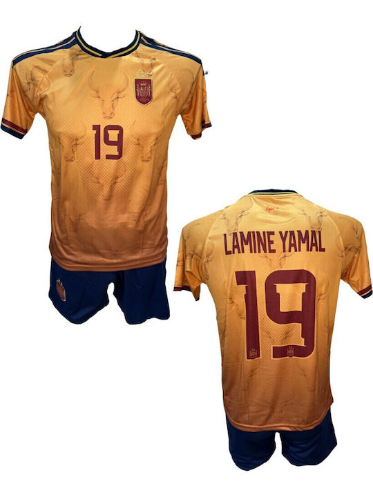 Kids Spain National Football Team Kit Lamine Yamal Gold Blue 101026-03
