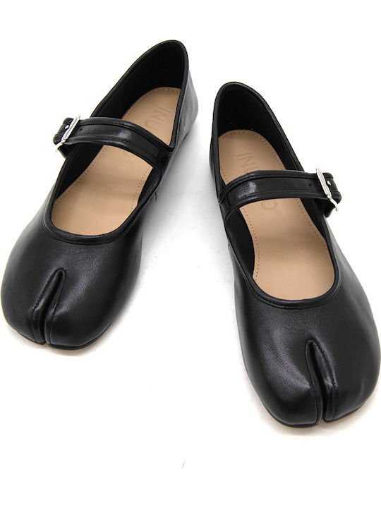 Leather Women's Pointed Toe Mary Jane Ballet Flats with Strap / Buckle Black