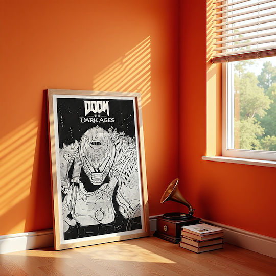 Gaming Poster Doom Dark Ages Black & White Gm2384 50cm X 70cm Premium Black Wooden Frame-62957pd132970f55323