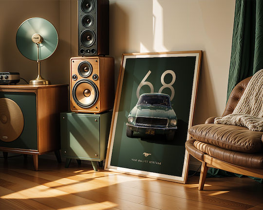 Poster 1968 Bullitt Mustang Cr003 50cm X 70cm Premium Μαύρο Ξύλινο Κάδρο-62976pd133138f55323
