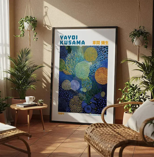 Poster Yayoi Kusama Ocean Bloom Dots Art342 50cm X 70cm Premium Μαύρο Ξύλινο Κάδρο-70713pd157065f55323