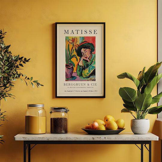Poster Matisse Woman Red Hat Art303 50 cm x 70 cm Premium Schwarzer Holzrahmen-70550pd149819f55323
