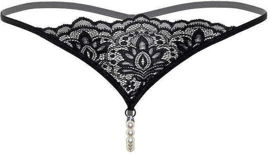 Daring Pearl Beaded G-string Black