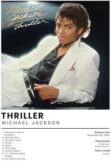 Poster Muzical Thriller Michael Jackson Ms565 21cm X 30cm Ramă Albă Din Lemn