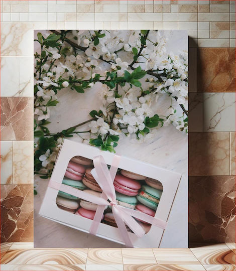 Painting Gift Box Macarons Flowers 80x120