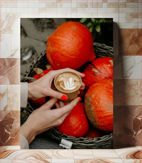 Painting Autumn Coffee Pumpkins 80x120 Painting Autumn Coffee Pumpkins 80x120