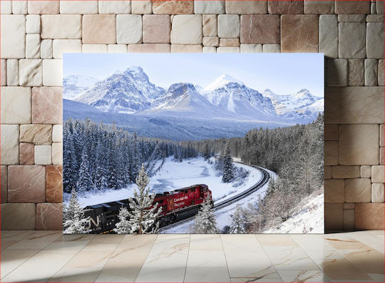 Train In Snowy Mountain Landscape Τρένο Στο Χιονισμένο Ορεινό Τοπίο 1
