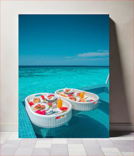 Floating Breakfast By The Sea Πλωτό Πρωινό Δίπλα Στη Θάλασσα σε Καμβά