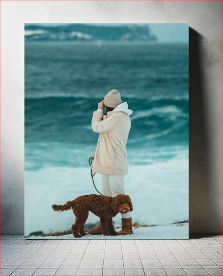 Woman And Dog By The Sea Γυναίκα Και Σκύλος Δίπλα Στη Θάλασσα 1 σε Καμβά