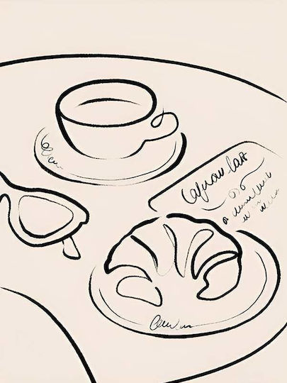 Poster French Breakfast Linear Design Pst25332 40cm X 50cm Ramă Neagră Din Lemn