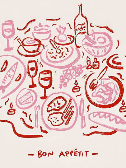 Poster Bon Appetit Pink Red Pst25302 40cm X 50cm White Wooden Frame