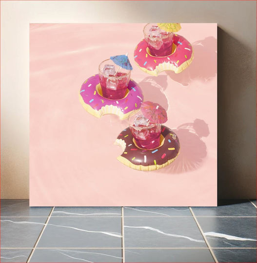Πίνακας Poolside Refreshments Donut Floats Αναψυκτικά Δίπλα Στην Πισίνα Λουκουμάδες 120x120
