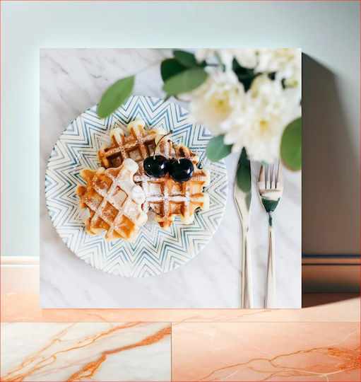 Waffles With Cherries On A Patterned Plate Βάφλες Με Κεράσια Σε Πιάτο Με Σχέδια 1 Waffles With Cherries On A Patterned Plate Βάφλες Με Κεράσια Σε Πιάτο Με Σχέδια 1