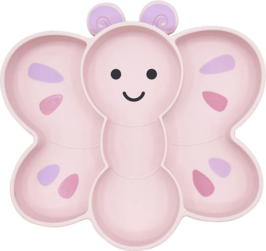 Melii Παιδικό Πιάτο Φαγητού Butterfly-shaped από Σιλικόνη Ροζ