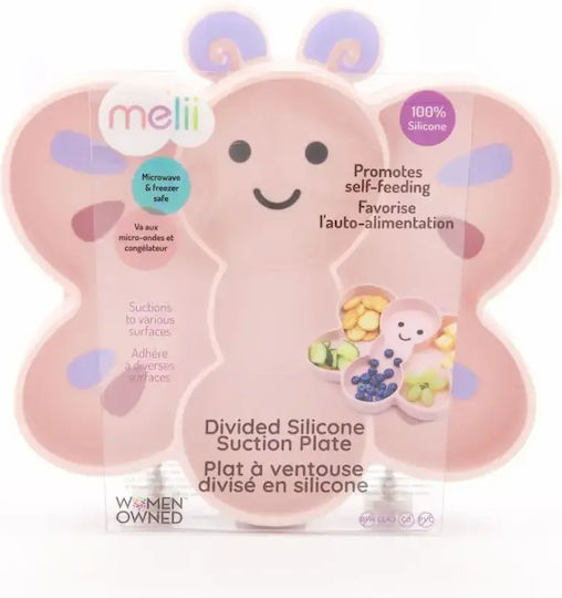 Melii Παιδικό Πιάτο Φαγητού Butterfly-shaped από Σιλικόνη Ροζ