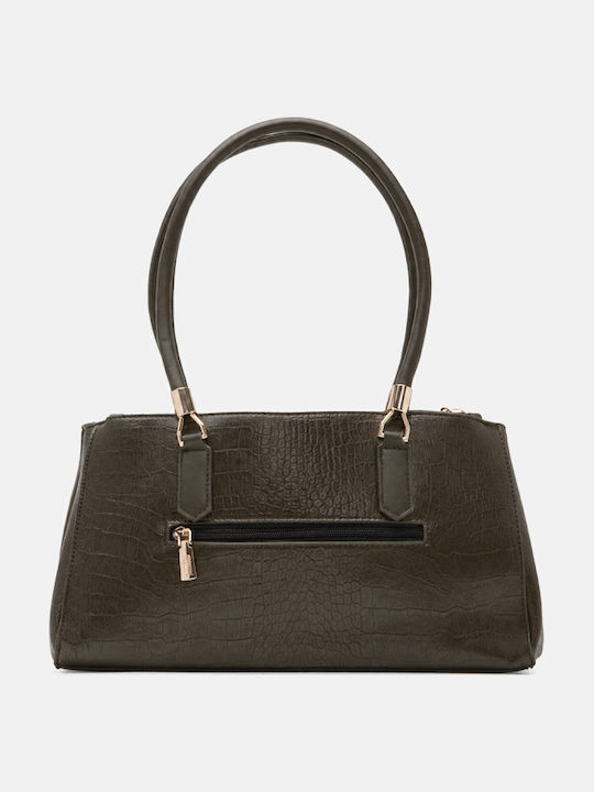 Croco Handtasche aus Stoff für Damen mit Kroko-Muster in Khaki