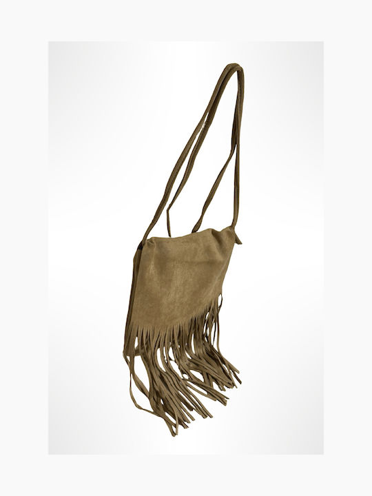 Women's Beige Suede Crossbody Bag with Fringes