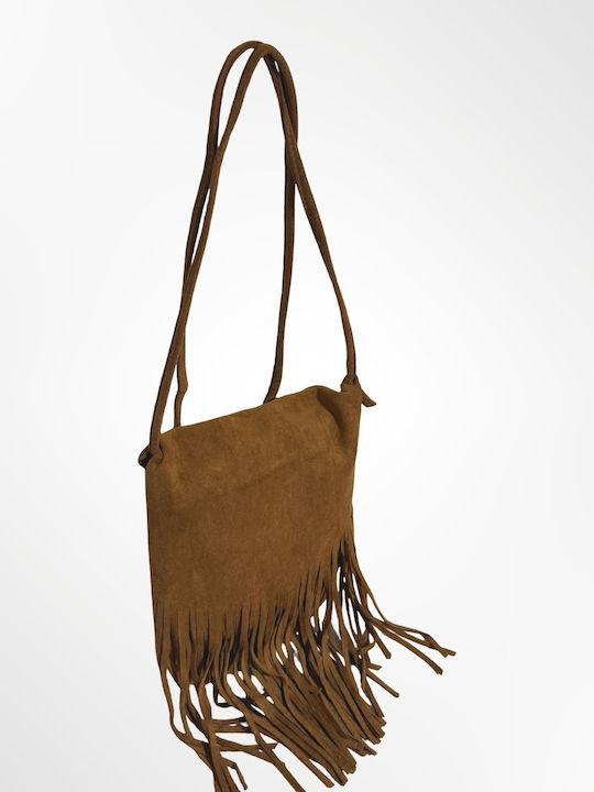 Women's Crossbody Suede Bag with Fringes in Tabac Brown