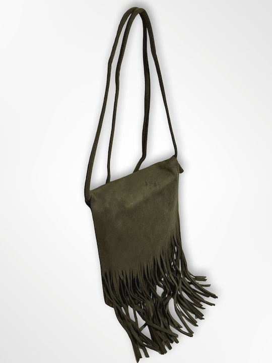 Women's Suede Crossbody Bag with Khaki Fringes