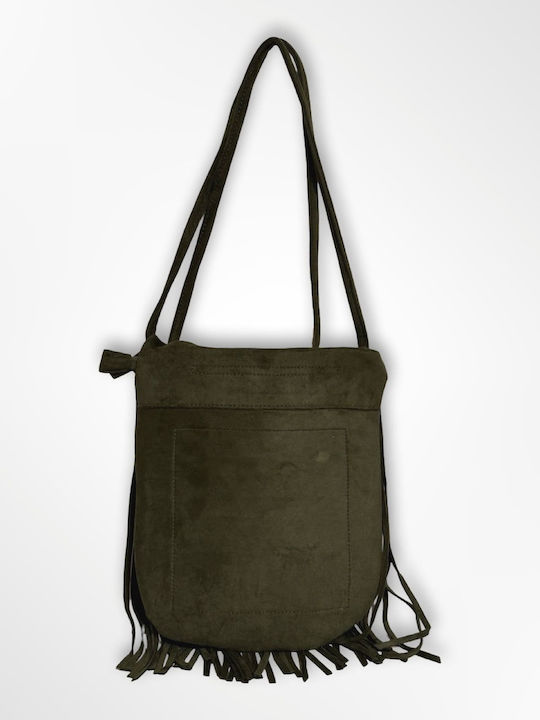 Women's Suede Crossbody Bag with Khaki Fringes