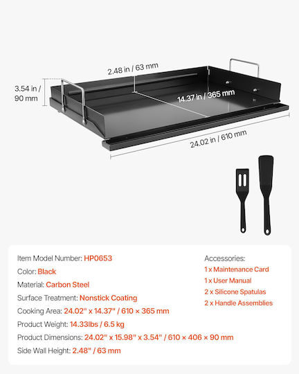 Vevor Non-Stick Baking Plate with Cast Iron Flat Surface 61 cm x 41 cm