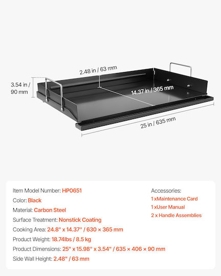 Vevor Non-Stick Baking Plate with Flat Surface 63cm x 41cm