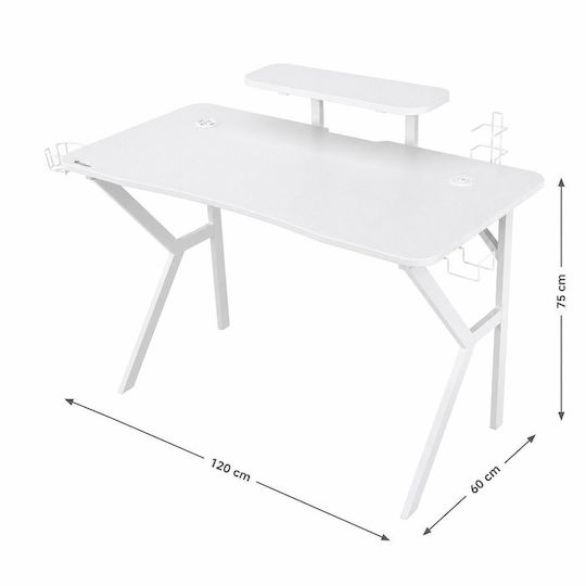 Birou De Jocuri Holm Din Lemn Alb Cu Picioare Metalice Cu LED Și Porturi USB 120x60x75cm