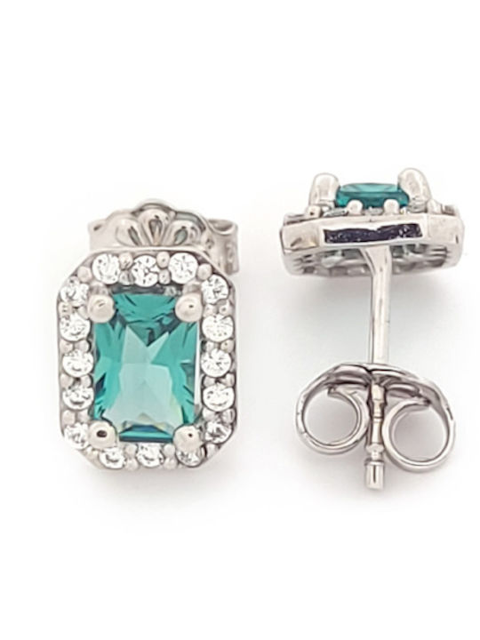 White Gold Women's Stud Earrings 9K Square Rosette Mint White Zircons Code 110325
