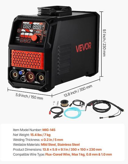 Vevor MIG-145 Inverter FCAW / MIG / MMA / TIG Welding Machine with Maximum Welding Current of 145A