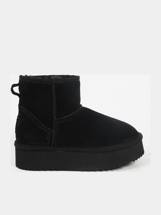 Damen Leder-Stiefeletten Schwarz